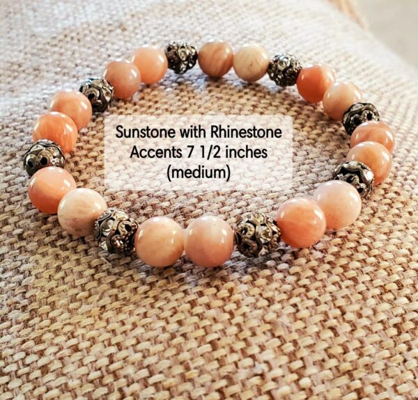 Homespun Crafts By Stacy Sunstone, Rhinestone Accents Natural Handcrafted Boho Gemstone Beaded Bracelet - 7.5in