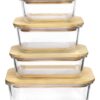 Vtopmart Glass Food Storage Containers with Bamboo Lids, 4 Pack Meal Prep Glass Containers Bento Lunch Box, Safe for Microwave, Oven, Freezer and Dishwasher, BPA Free
