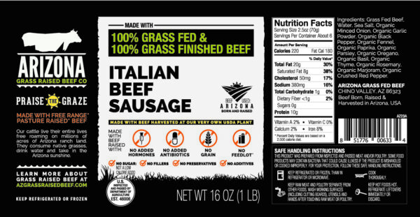 Arizona Grass Raised Beef Co Italian Sausage