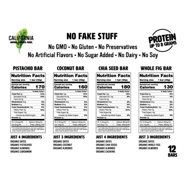 NutBar Variety Bars Pack - Pistachio + Whole Fig+ Coconut + Chia Seed - 1.4oz (12 Pack)
